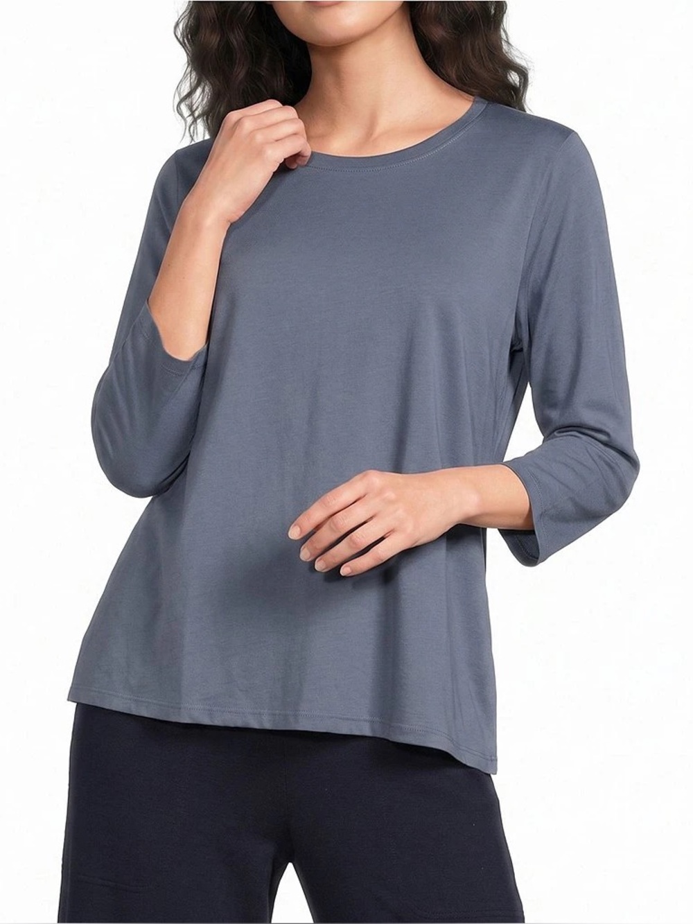 Eileen Fisher Fine Tencel Jersey Bateau Neck Tunic Top Slate Blue Size XL